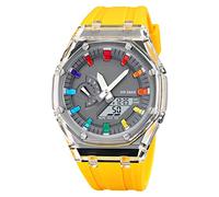 Orologio da polso da uomo, analogico, digitale, con doppio display, impermeabile, militare, multifunzione, per sport all'aria aperta, Giallo, Cinturino