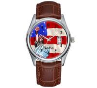 Orologio da polso da uomo, casual, impermeabile, al quarzo analogico, con data, classico, in pelle marrone, per Natale, festeggia la libertà, Marrone, Commerciale