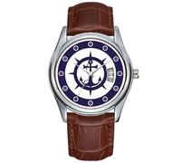Orologio da polso da uomo, casual, impermeabile, al quarzo, con data, classico, in pelle marrone, orologio da polso natalizio con ancora nautica, Marrone, Commerciale