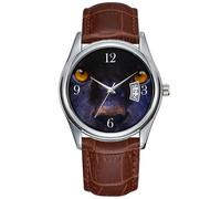 Orologio da polso da uomo, casual, impermeabile, al quarzo, con data, classico, in pelle marrone, orologio da polso con giaguaro selvatico, pantera nera, grande gatto, Marrone, Commerciale