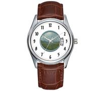 Orologio da polso da uomo, casual, impermeabile, al quarzo, con data, classico, in pelle marrone, orologio da polso natalizio, con montagne fumose, parco nazionale GSMNP, Marrone, Commerciale