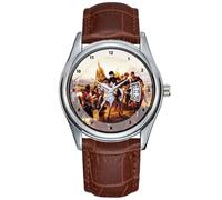 Orologio da polso da uomo, casual, impermeabile, al quarzo, con data, classico, in pelle marrone, orologio da polso Napoleone alla battaglia di Friedland Horace Vernet, Marrone, Commerciale