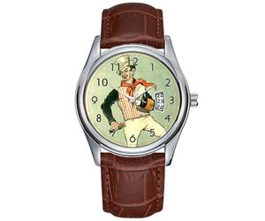 Orologio da polso da uomo, casual, impermeabile, al quarzo, con data, classico, in pelle marrone, orologio da polso natalizio - Sam Weller - Pickwick Papers, Marrone, Commerciale