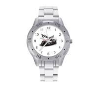 Orologio da polso da uomo con bandiera a scacchi e cinturino in acciaio inox, analogico, al quarzo, da corsa, Stile:, regular, Bracciale