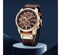 Orologio da polso da uomo con cinturino in pelle, cronografo, impermeabile, sportivo, con data, al quarzo, idea regalo (marrone oro), Marrone dorato., Cronografo, movimento al quarzo