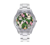 Orologio da polso da uomo con conigli, in acciaio inox, analogico, al quarzo, da lavoro, Stile:, regular, Bracciale