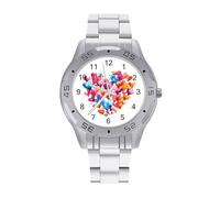 Orologio da polso da uomo con cuore colorato ad acquerello, alla moda, in acciaio inossidabile, facile da leggere