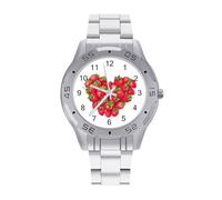 Orologio da polso da uomo con cuore fragola, alla moda, in acciaio inossidabile, facile da leggere, orologi da donna