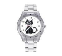 Orologio da polso da uomo con gatto dipinto con fiocco, alla moda, in acciaio inox, facile da leggere