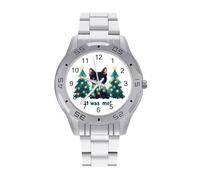 Orologio da polso da uomo con gatto e albero di Natale, alla moda, in acciaio inox, orologi personalizzati per le donne