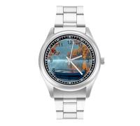 Orologio da polso da uomo con paesaggio montano lago barca casual con cinturino in acciaio inossidabile lega quarzo orologio da polso, Stile:, regular, Bracciale