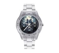 Orologio da polso da uomo con ritratti di lupo e luna, alla moda, in acciaio inox, facile da leggere, orologi da donna
