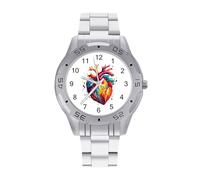 Orologio da polso da uomo con stampa anatomica a forma di cuore, in acciaio inox, analogico, al quarzo, Stile:, regular, Bracciale