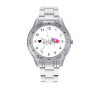 Orologio da polso da uomo con stampa ECG a forma di cuore, in acciaio inox, analogico, al quarzo, per affari, Stile:, regular, Bracciale