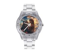 Orologio da polso da uomo con stampa lupo e donna, in acciaio inox, analogico, al quarzo, per affari, Stile:, regular, Bracciale