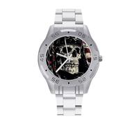 Orologio da polso da uomo con teschio pirata bandiera degli Stati Uniti, alla moda, in acciaio inossidabile, facile da leggere