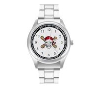 Orologio da polso da uomo con teschio pirata che ride con cinturino in acciaio inossidabile e lega di quarzo, Stile:, regular, Bracciale