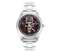 Orologio da polso da uomo con teschio pirata e cinturino in acciaio inox, in lega, al quarzo, Stile:, regular, Bracciale
