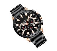 Orologio da polso da uomo, cronografo, classico, analogico, con cassa in acciaio inox e cinturino in pelle, elegante accessorio da ufficio per professionisti, insegnanti e uso quotidiano, Nero e