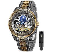 Orologio da polso da uomo di lusso Tourbillon scheletro meccanico inciso Vintage Moon Phase Uomini Orologi automatici