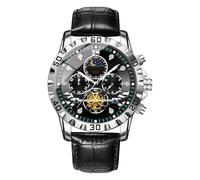 Orologio da polso da uomo, impermeabile, sportivo, luminoso, analogico, con fasi lunari, cinturino in pelle PU, per escursionismo, sport, alpinismo, lavoro, Nero , Refer to description, Unisex
