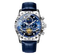 Orologio da polso da uomo, impermeabile, sportivo, luminoso, analogico, con fasi lunari, cinturino in pelle PU, per escursionismo, sport, alpinismo, lavoro, Blu, Refer to description, Unisex