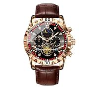 Orologio da polso da uomo, impermeabile, sportivo, luminoso, analogico, con fasi lunari, cinturino in pelle PU, per escursionismo, sport, alpinismo, lavoro, Marrone, Refer to description, Unisex