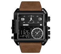 Orologio da polso da uomo, quadrato, digitale, sportivo, LED, analogico, al quarzo, con multi-fuso orario, impermeabile fino a 50 m, cronometro big Black Coffee Belt