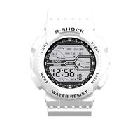 Orologio da polso da uomo, sportivo, alla moda, con display LCD, cronometro, data, in gomma, digitale, per ragazzi e uomini, bianco, misura unica