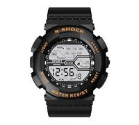 Orologio da polso da uomo, sportivo, alla moda, con display LCD, cronometro, data, in gomma, digitale, unisex, Oro, One Size
