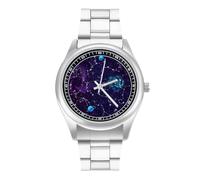 Orologio da polso da uomo, stile casual, con cinturino in acciaio inox, al quarzo, con costellazioni dello zodiaco e galassie, pianeti, Stile:, regular, Bracciale