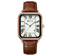 Orologio da polso da uomo, vintage, rettangolare, quadrato, cinturino in pelle, semplice quadrante con numeri romani, quadrante al quarzo, cassa color oro e argento, alla moda, Marrone e oro