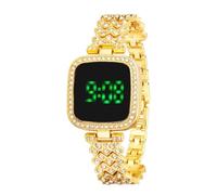 Orologio da polso digitale al quarzo elettronico con diamanti da donna, orologio da polso digitale al quarzo con bracciale in acciaio inossidabile di lusso, un semplice regalo di compleanno(Gold)