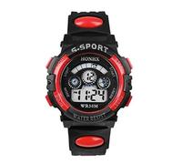 Orologio da polso digitale con data, sportivo, con sveglia, LED, per bambini, al quarzo, per adolescenti, Rosso, misura unica