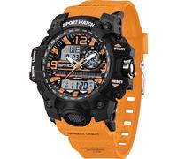Orologio da polso digitale da donna con sveglia, calendario, orologio digitale a LED, 50 m, impermeabile, militare, cronometro, 12/24 ore, per bambini, digitale e analogico, Colore: arancione.,