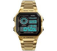 Orologio da polso digitale da uomo, al quarzo, impermeabile, doppio fuso orario, conto alla rovescia, sveglia, cronometro, retroilluminazione, orologio multifunzione, Oro, Digitale, orologio al quarzo