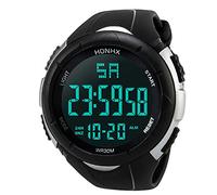 Orologio da polso digitale da uomo, con LED, analogico, sportivo, con timer, bianco, misura unica