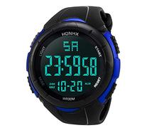 Orologio da polso digitale da uomo, con LED, analogico, sportivo, con timer, Blu, misura unica