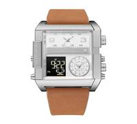 orologio da polso Orologio da polso al quarzo impermeabile con quadrante grande e doppio display, orologio da polso quadrato multi-fuso orario, un regalo maschile alla moda orologio(Blown/White)