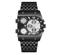 orologio da polso Orologio da polso luminoso da uomo con quadrante grande, multi-fuso orario, orologio da polso al quarzo con cinturino in acciaio, accessori formali da uomo orologio(Black and white)