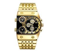 orologio da polso Orologio da polso luminoso da uomo con quadrante grande, multi-fuso orario, orologio da polso al quarzo con cinturino in acciaio, accessori formali da uomo orologio(Gold and black)
