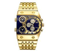 orologio da polso Orologio da polso luminoso da uomo con quadrante grande, multi-fuso orario, orologio da polso al quarzo con cinturino in acciaio, accessori formali da uomo orologio(Gold and blue)