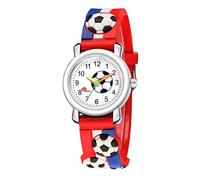 Orologio da polso per bambini 3D, al quarzo, alla moda, con motivo sportivo e calcio, per bambini dai 5 agli 8 anni, Rosso, misura unica