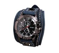 Orologio da polso punk vintage largo in pelle PU cinturino polsino numeri romani marrone
