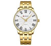 Orologio da polso semplice con quadrante grande per uomo con cinturino in acciaio dorato, Oro, L