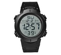 Orologio da polso sportivo da uomo, alla moda, con display LCD, con cronometro, data, in gomma, sportivo, da uomo, Nero , misura unica