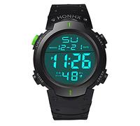 Orologio da polso sportivo da uomo, alla moda, con display LCD, con cronometro, data, in gomma, sportivo, da uomo, Verde, misura unica