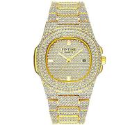 Orologio da polso unisex, lussuoso, al quarzo, analogico, con cinturino in acciaio inox, colore: argento e oro, Oro, Orologi di lusso unisex con diamanti