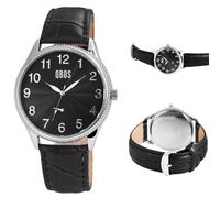 OROLOGIO DA POLSO UOMO ELEGANTE ACCIAIO E CINTURINO SIMILPELLE ANALOGICO QBOS