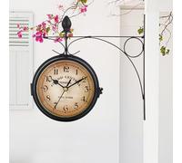 Orologio da stazione vintage, orologio da parete su due lati, 21,8 x 21,8 cm, resistente alle intemperie, orologio da parete rotondo per giardino, orologio da esterno decorativo, per giardino.